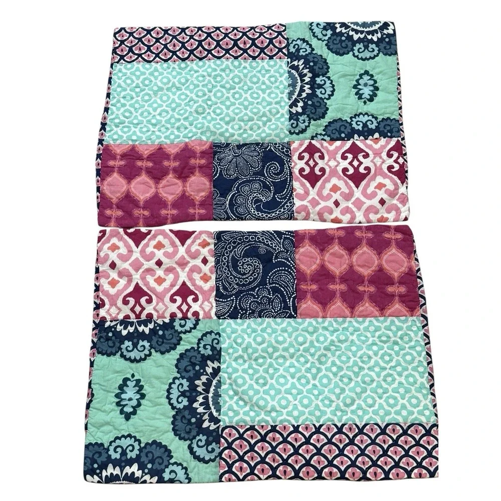 Pottery Barn Teen Patchwork Standard Pillow Shams‎ 2 Boho 100% Cotton Rare HTF